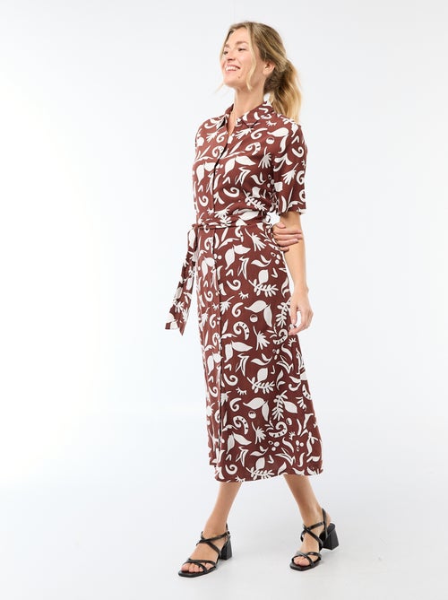 Robe longue forme chemise avec ceinture à nouer all-over - Kiabi