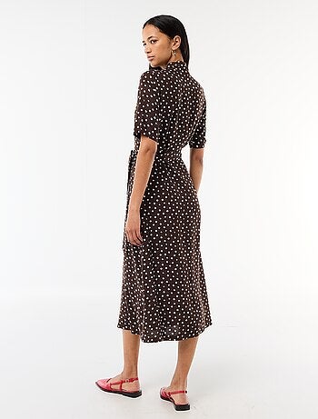 Robe longue forme chemise avec ceinture à nouer all-over