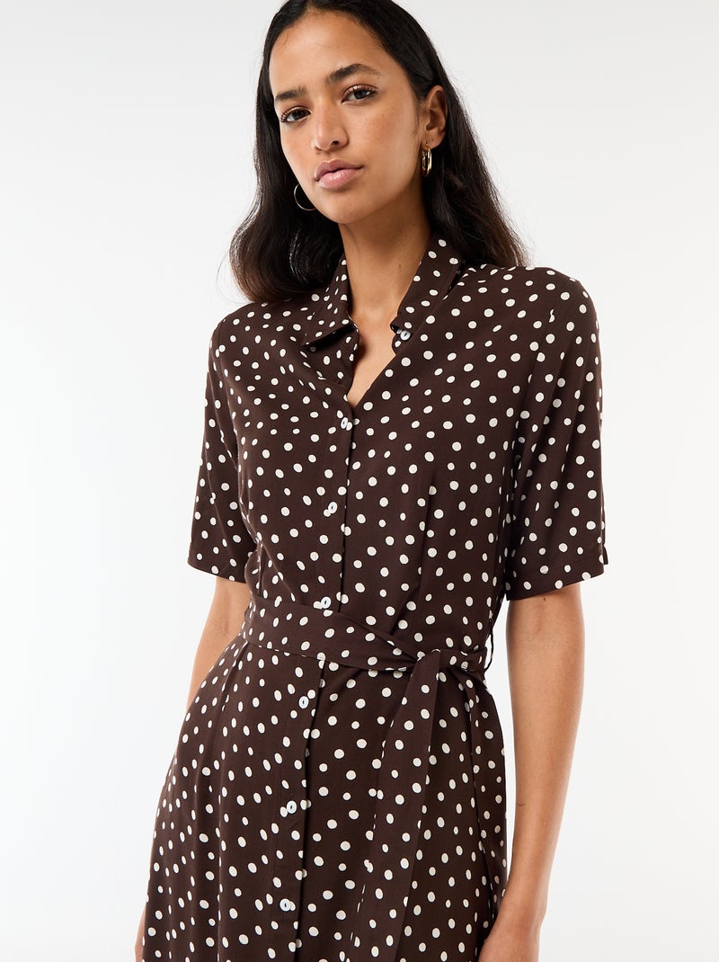 Robe longue forme chemise avec ceinture à nouer all-over Marron - Kiabi