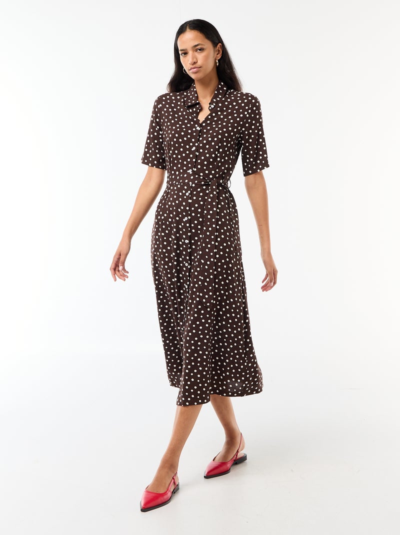 Robe longue forme chemise avec ceinture à nouer all-over Marron - Kiabi