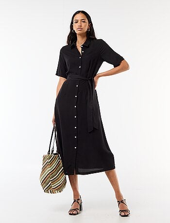 Robe longue forme chemise avec ceinture à nouer all-over