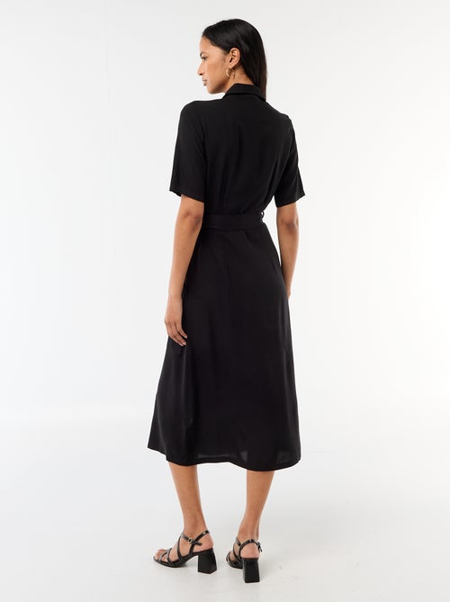 Robe longue forme chemise avec ceinture à nouer uni - Kiabi