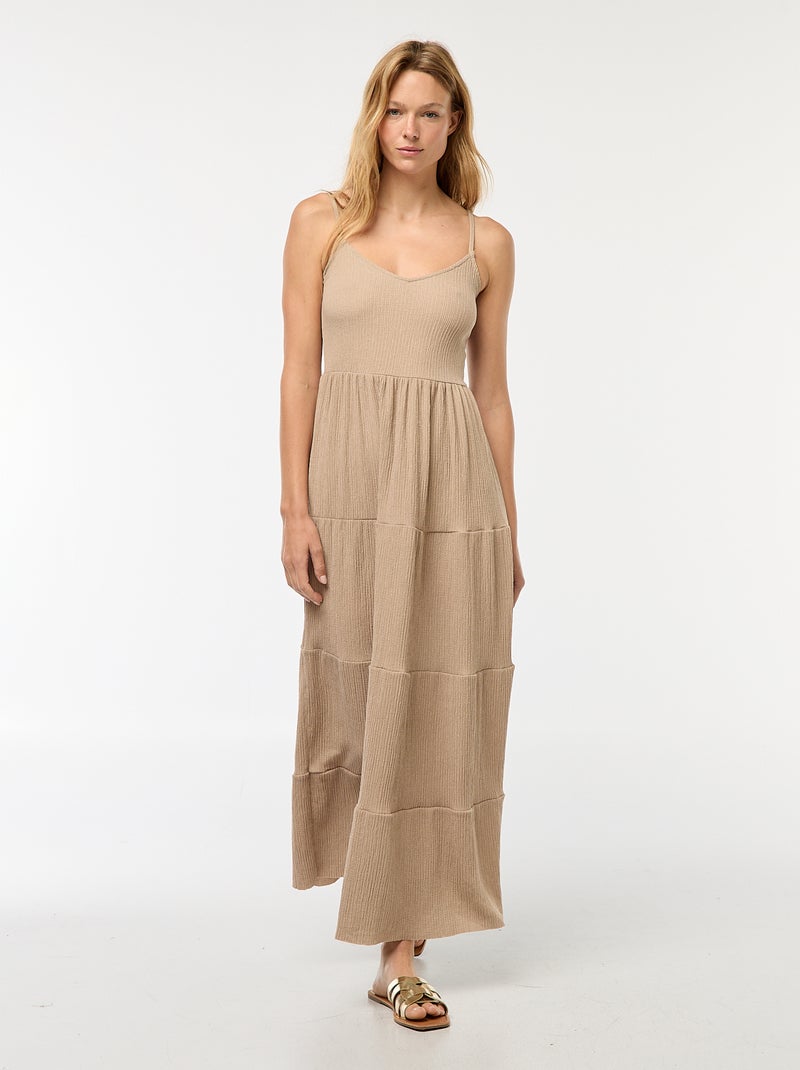 Robe longue gaufrée à étages Taupe - Kiabi