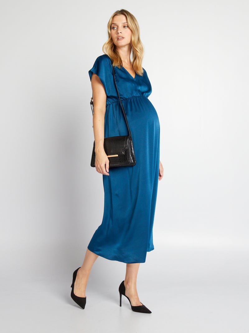 Robe longue grossesse satinée bleu - Kiabi