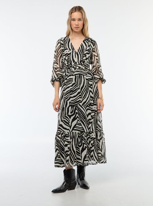 Robe longue imprimée à base volantée - Kiabi