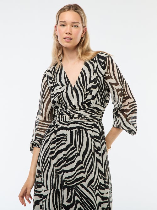 Robe longue imprimée à base volantée - Kiabi