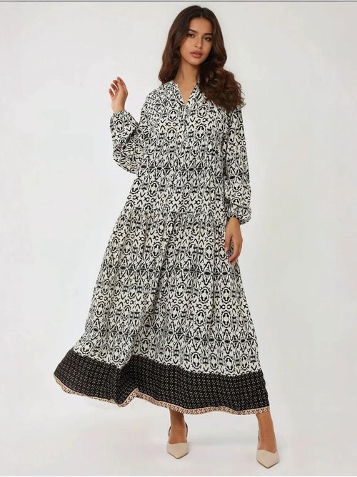 Robe longue imprimée à col chemise hiccup - Kiabi