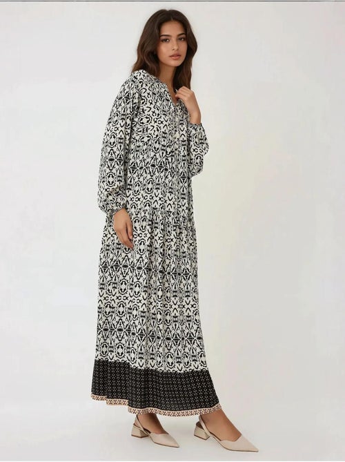 Robe longue imprimée à col chemise hiccup - Kiabi