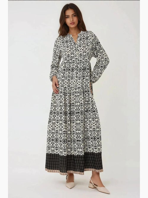 Robe longue imprimée à col chemise hiccup - Kiabi