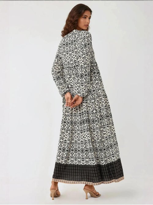 Robe longue imprimée à col chemise hiccup - Kiabi