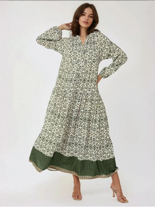 Robe longue imprimée à col chemise hiccup - Kiabi Robe longue imprimée à col chemise hiccup - Kiabi