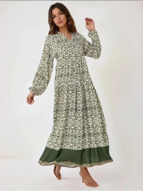 Robe longue imprimée à col chemise hiccup - Kiabi Robe longue imprimée à col chemise hiccup - Kiabi