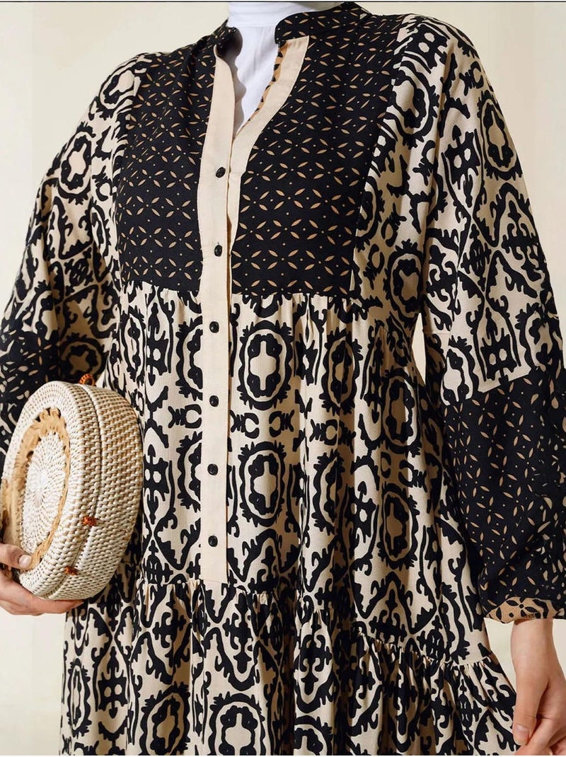Robe longue imprimée à col en v bdart Beige argile - Kiabi