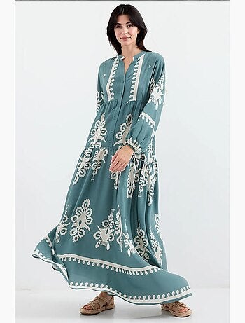 Robe longue imprimée à col en v bdart