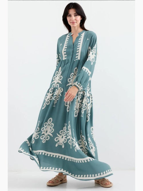 Robe longue imprimée à col en v bdart - Kiabi Robe longue imprimée à col en v bdart - Kiabi