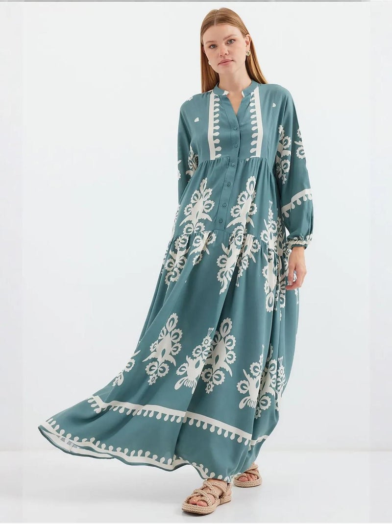 Robe longue imprimée à col en v bdart Bleu aqua - Kiabi