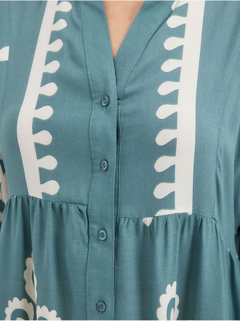 Robe longue imprimée à col en v bdart Bleu aqua - Kiabi