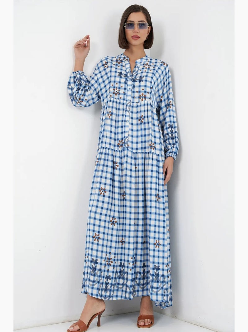 Robe longue imprimée à col en v bdart Bleu - Kiabi