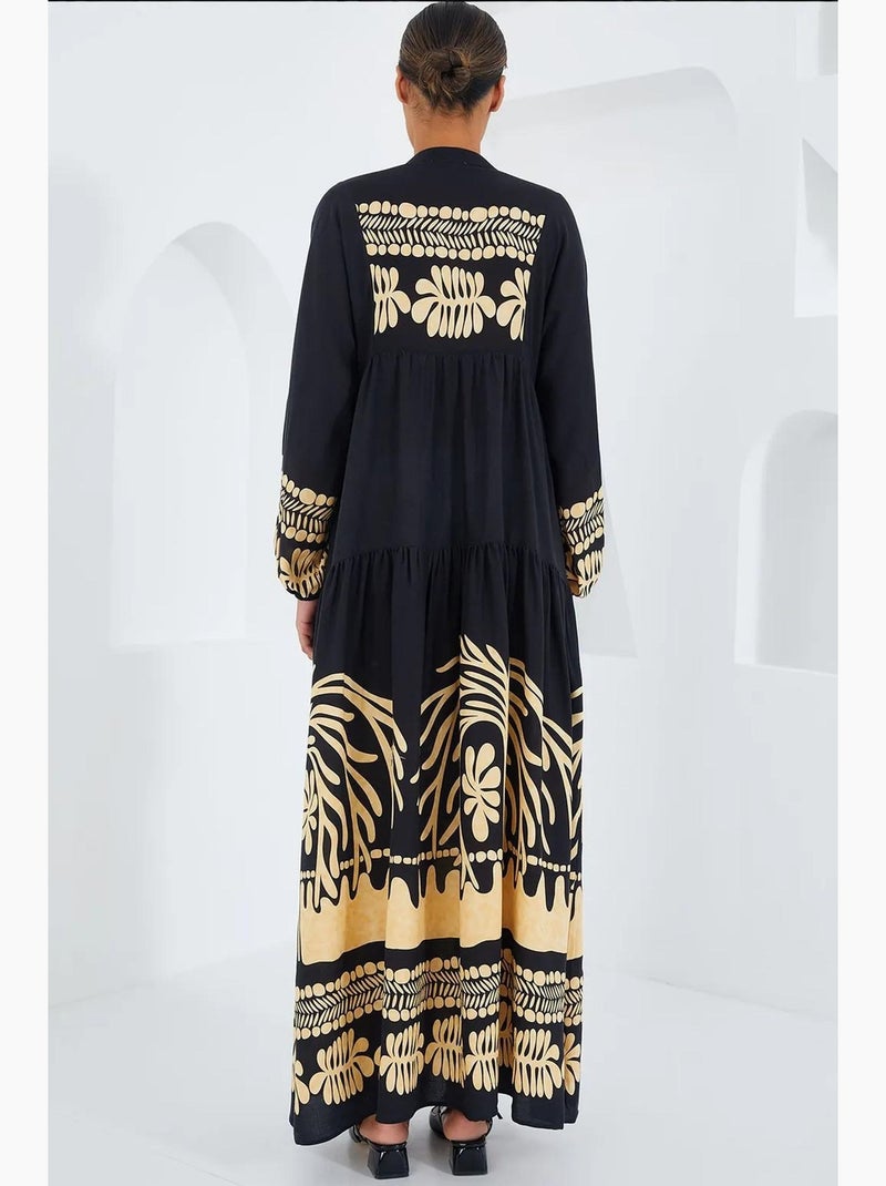 Robe longue imprimée à col en v bdart Bleu nuit - Kiabi