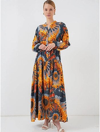 Robe longue imprimée à col en v bdart