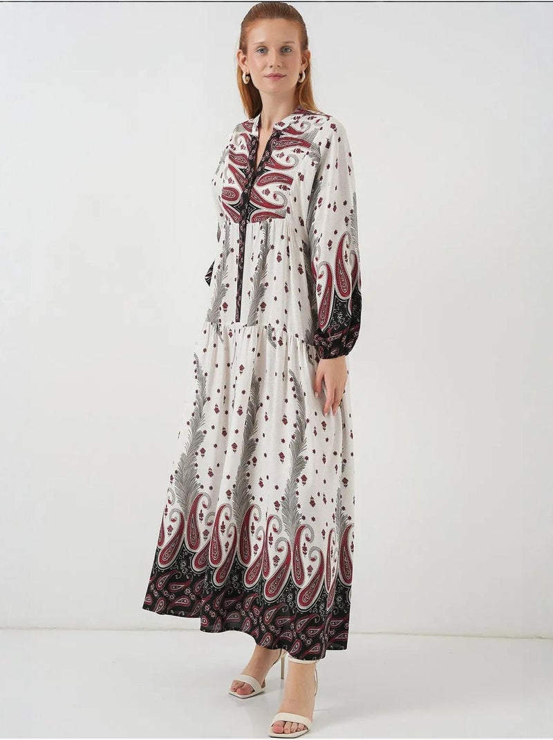 Robe longue imprimée à col en v bdart Ecru - Kiabi