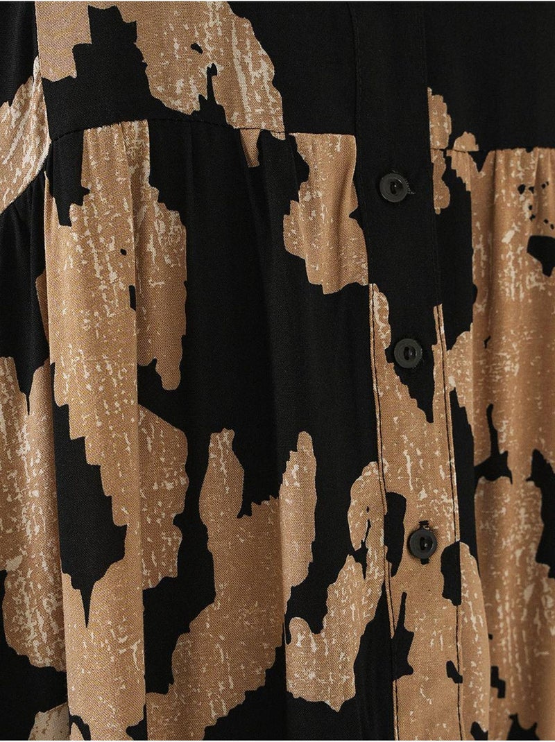 Robe longue imprimée à col en v bdart Grège - Kiabi