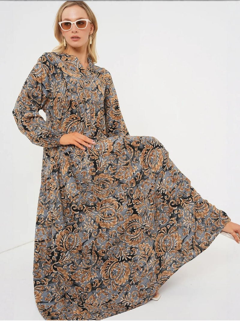 Robe longue imprimée à col en v bdart Gris moyen - Kiabi