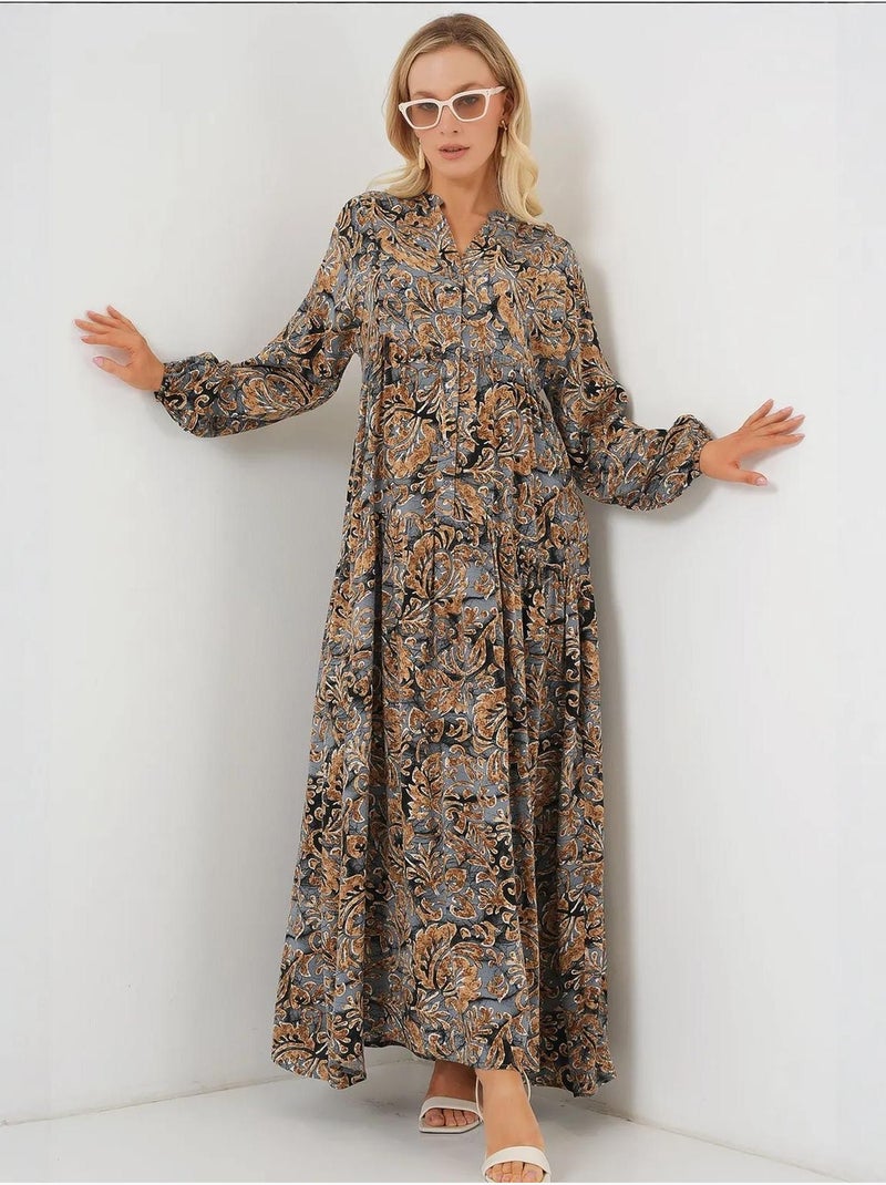 Robe longue imprimée à col en v bdart Gris moyen - Kiabi