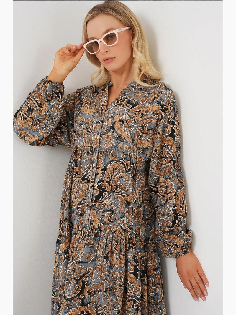 Robe longue imprimée à col en v bdart Gris moyen - Kiabi
