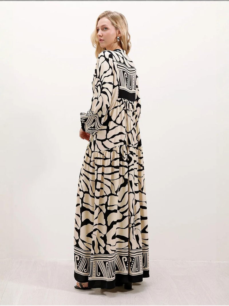 Robe longue imprimée à col en v bdart Ivoire - Kiabi
