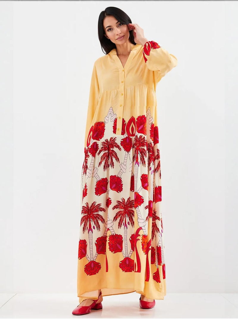 Robe longue imprimée à col en v bdart Jaune - Kiabi