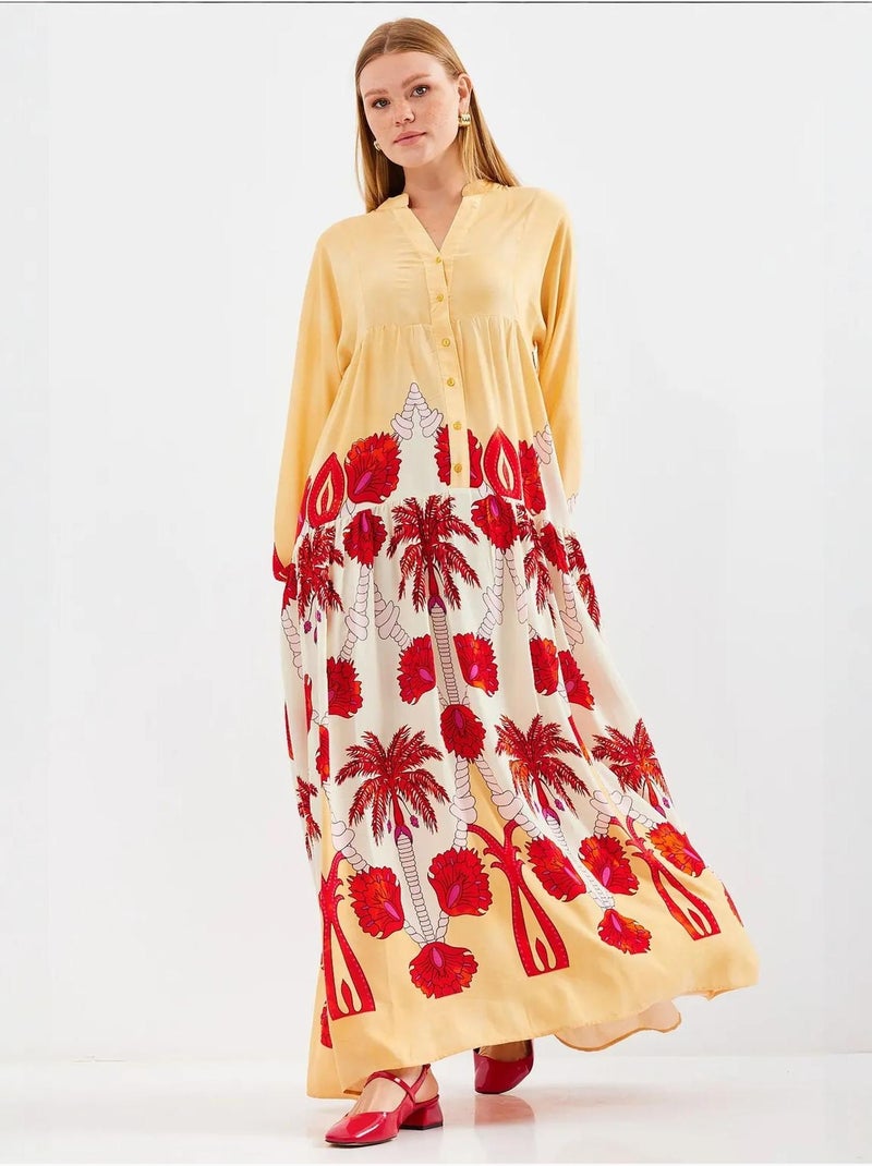 Robe longue imprimée à col en v bdart Jaune - Kiabi