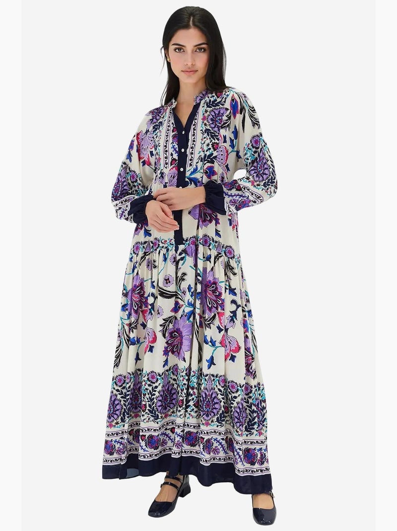 Robe longue imprimée à col en v bdart Lavande - Kiabi