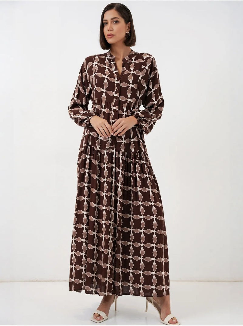 Robe longue imprimée à col en v bdart Miel - Kiabi