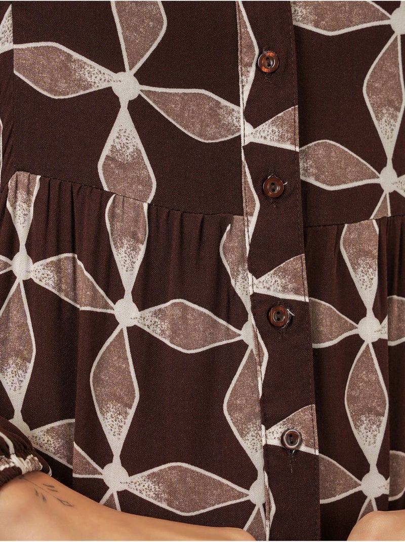 Robe longue imprimée à col en v bdart Miel - Kiabi