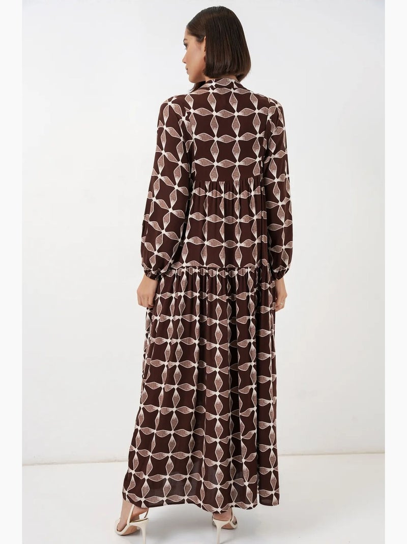 Robe longue imprimée à col en v bdart Miel - Kiabi