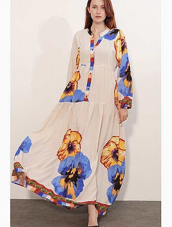 Robe longue imprimée à col en v bdart