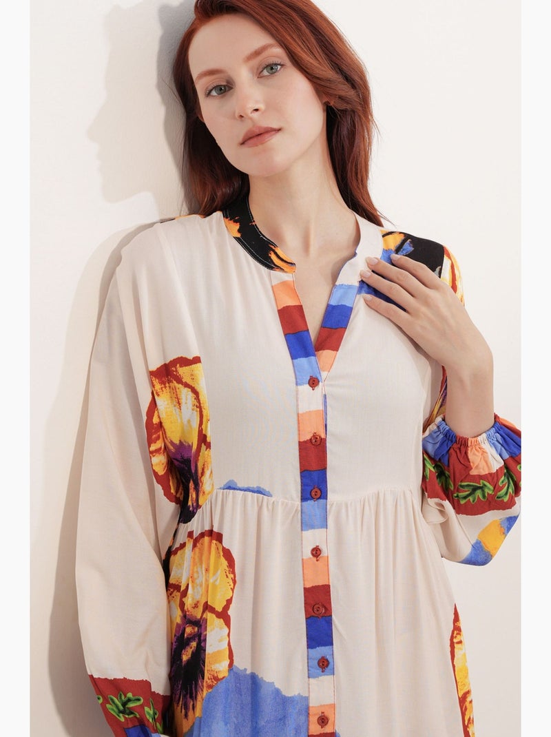 Robe longue imprimée à col en v bdart Multicolore - Kiabi