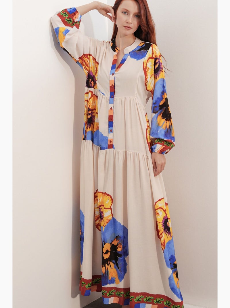 Robe longue imprimée à col en v bdart Multicolore - Kiabi
