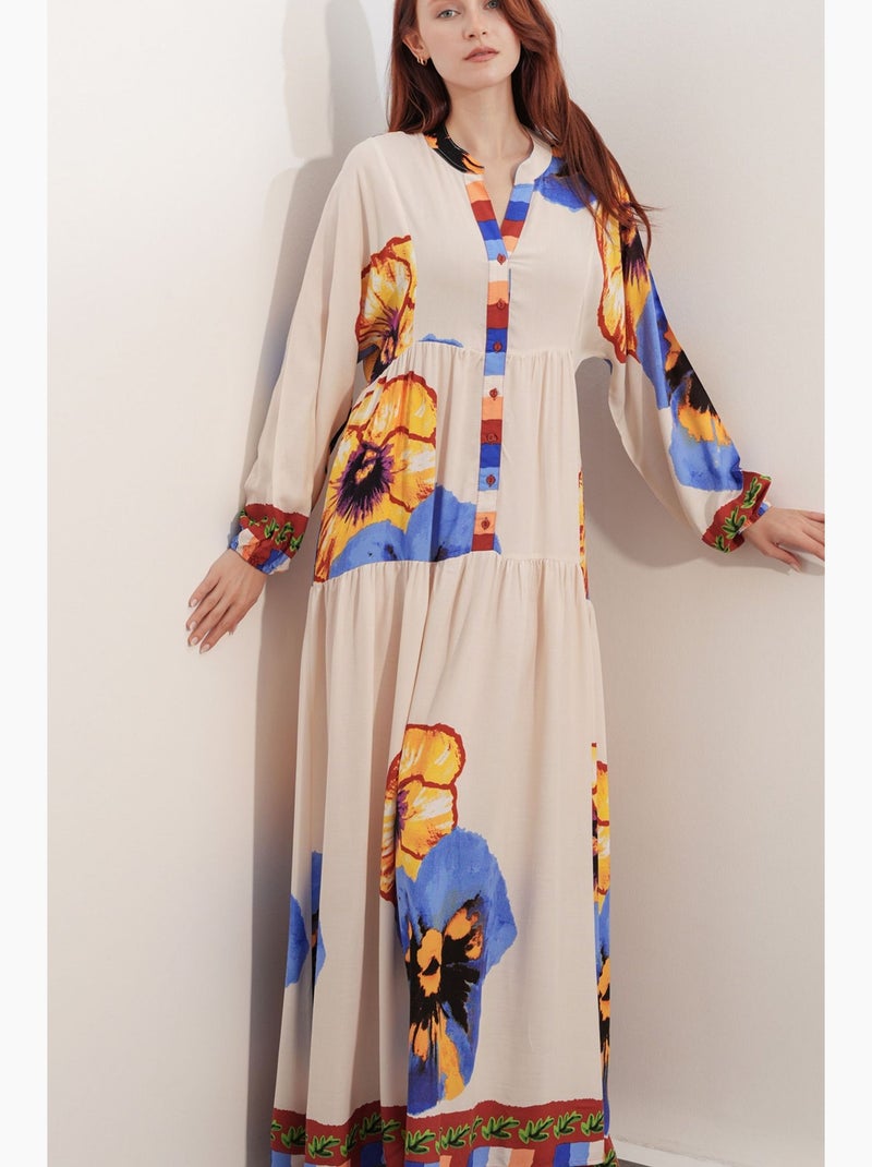 Robe longue imprimée à col en v bdart Multicolore - Kiabi