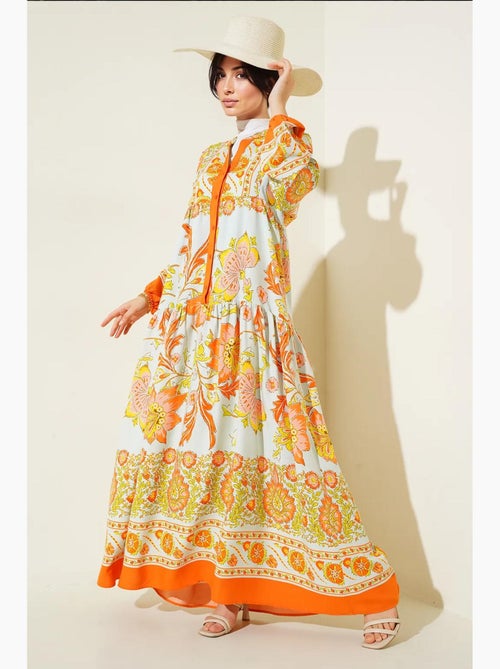 Robe longue imprimée à col en v bdart - Kiabi