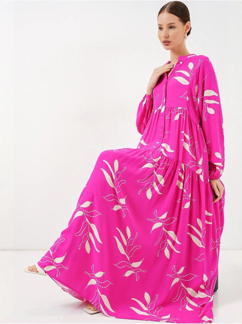 Robe longue imprimée à col en v bdart Rose fluo/Solinotes - Kiabi