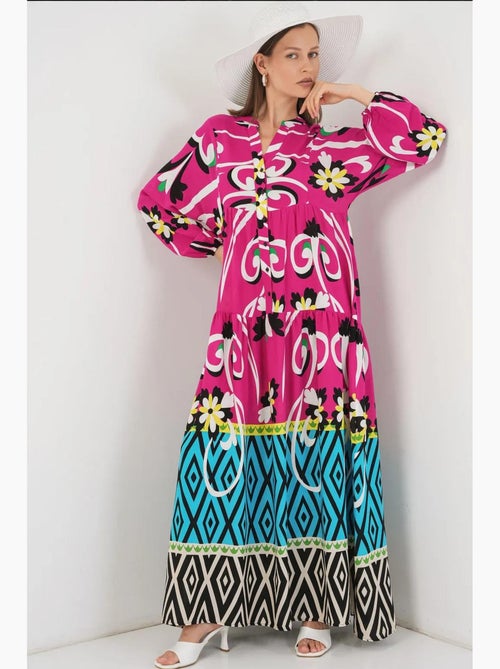 Robe longue imprimée à col en v bdart - Kiabi
