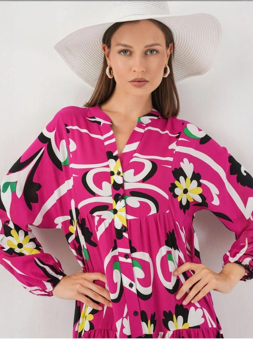Robe longue imprimée à col en v bdart - Kiabi