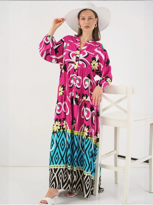 Robe longue imprimée à col en v bdart - Kiabi