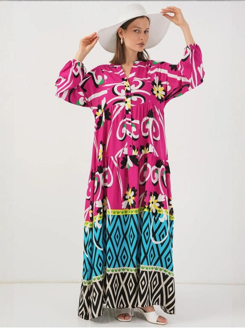 Robe longue imprimée à col en v bdart - Kiabi