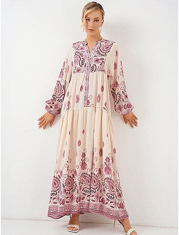 Robe longue imprimée à col en v bdart