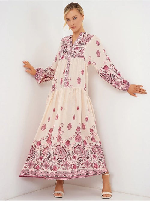 Robe longue imprimée à col en v bdart - Kiabi