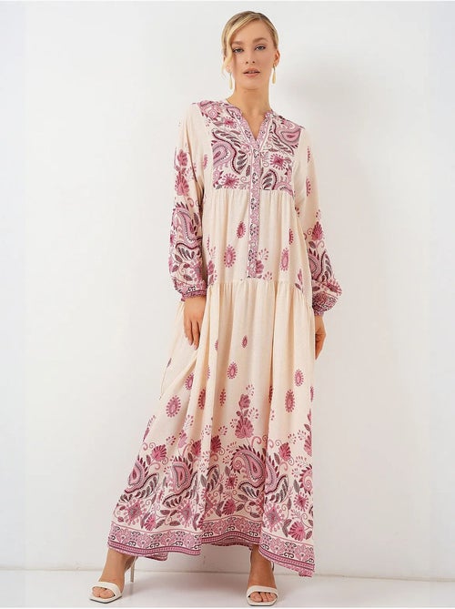 Robe longue imprimée à col en v bdart - Kiabi