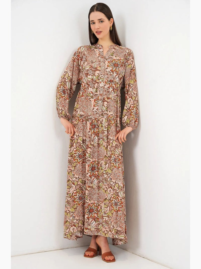 Robe longue imprimée à col en v bdart Rouge brique - Kiabi